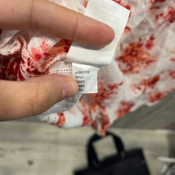 Loft White Floral Lightweight Cotton Button Front Gauzy Breezy Top Lace Medium - Picture 5 of 8